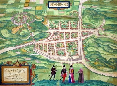 Karta över Edinburgh, från "Civitates Orbis Terrarum" av Georg Braun (1541-1622) och Frans Hogenberg (1535-90) ca 1572-1617 av Joris Hoefnagel