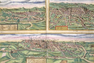 Karta över Montpellier, Tours och Poitiers, från 