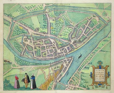 Karta över Namur, från "Civitates Orbis Terrarum" av Georg Braun (1541-1622) och Frans Hogenberg (1535-90) ca 1572-1617 av Joris Hoefnagel
