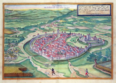 Karta över Novara, från "Civitates Orbis Terrarum" av Georg Braun (1541-1622) och Frans Hogenberg (1535-90) ca 1572-1617 av Joris Hoefnagel