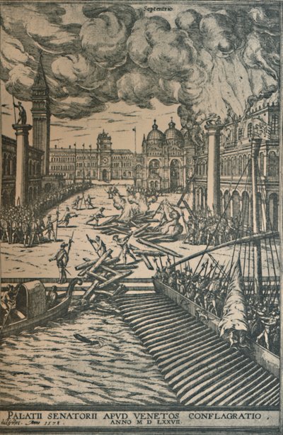 Dogespalatsets bränning, 1578, 1925. av Joris Hoefnagel
