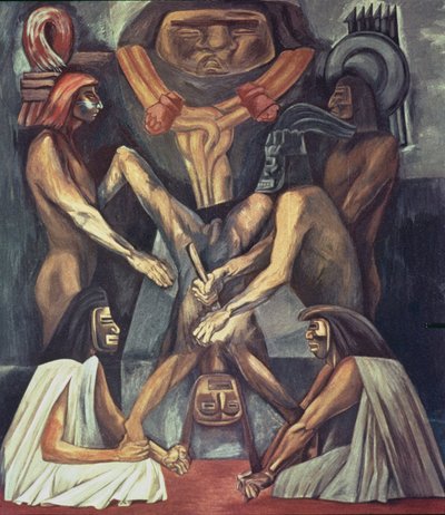 Forntida människooffer. från The Epic of the American Civilization av José Clemente Orozco