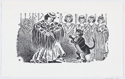 En kvinna som dansar med en katt i kostym, ca. 1880-1910., ca. 1880-1910. av José Guadalupe Posada