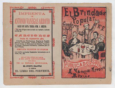 Omslag till "El Brindador Popular", en man som höjer en skål för en grupp människor som sitter..., ca. 1880-1910. av José Guadalupe Posada