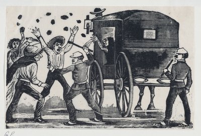 Män slåss nära en häst och vagn, ca. 1900-1910., ca. 1900-1910. av José Guadalupe Posada