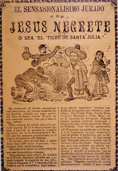 Den mycket sensationella handlingen av Jesús Black, a.k.a. The Tiger of Santa Julia av José Guadalupe Posada