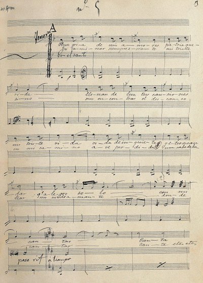 Originalmanuskript av romantik för tenor av zarzuela, "Alma de Dios", av Jose Serrano (1873-1941) av José Serrano
