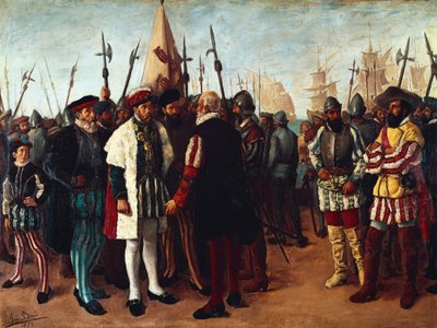 "Den franske kungen Francois I (1494-1547) i hamnen i Valencia" 1800-talet (målning) av Jose Bru Albinana