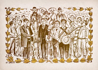 Mexiko, mexikansk revolution: "" El Triunfo de Madero "" (Francisco Indalecio Madero Gonzalez (1873-1913) vald till president med stöd av revolutionärerna Villa och Zapata. Porträtt till häst mitt bland folkmassan av hans anhängare. Gravyr av av José Guadalupe Posada