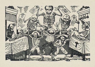 Virrvarr av dödskallar av brevpapperspojkar av José Guadalupe Posada