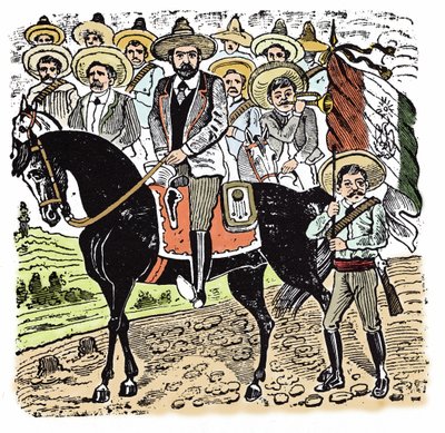Den mexikanska revolutionen (1910-1920): Porträtt av Francisco Indalecio Madero (1873-1913), mexikansk revolutionär. Xylografi av Jose Guadalupe Inn (1852-1913). av José Guadalupe Posada