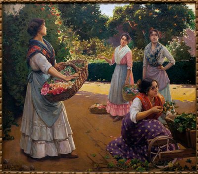 Florister i parken Maria Luisa - Målning av Jose Rico Cejudo (1864-1939), olja på duk av Jose Rico y Cejudo
