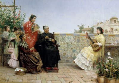 Prästens besök,1800-talet (oljemålning) av Jose Rico y Cejudo