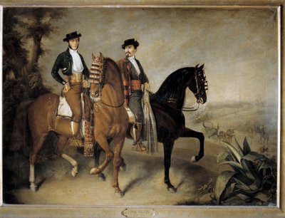 De två ryttarna,1800-tal (olja på duk) av Jose Roldan