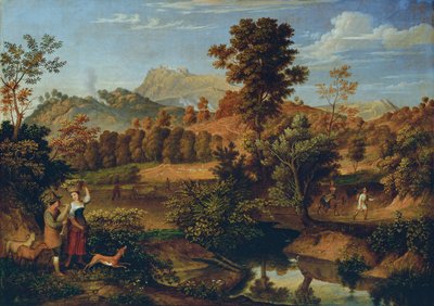 Italienskt landskap med en bonde som plöjer (The Serpentara nära Olevano, Landskap nära Paliano) av Josef Anton Koch