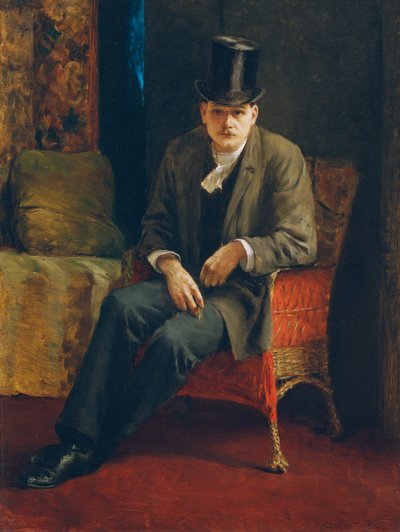 Självporträtt med hög hatt av Josef Engelhart