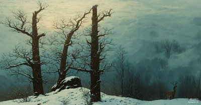 JJM återskapar Friedrich-C-D: Hög med stenar i snön (panorama) av Josef Johann Michel