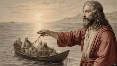 Jesus_nätet fylldes med 153 stora fiskar_01_E av Josef Johann Michel