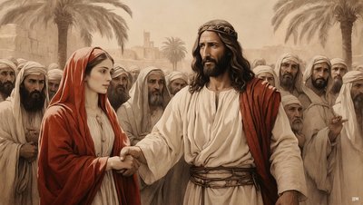 Jesus räddar äktenskapsbryterskan från stening_02 av Josef Johann Michel