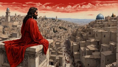 Jesus_placerades på templets tinnar av djävulen - föll ner_01 av Josef Johann Michel