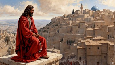 Jesus_placerades på templets tinnar av djävulen - föll ner_02 av Josef Johann Michel