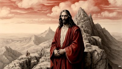 Jesus fick se alla världens riken av djävulen på ett berg - dyrka mig_03 av Josef Johann Michel