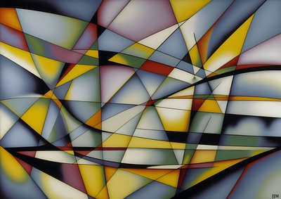 abstrakt: silver-gula_kurvor+trianglar 1 av Josef Johann Michel
