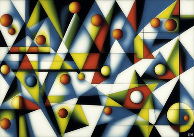 abstrakt: sfärer+trianglar 3 av Josef Johann Michel