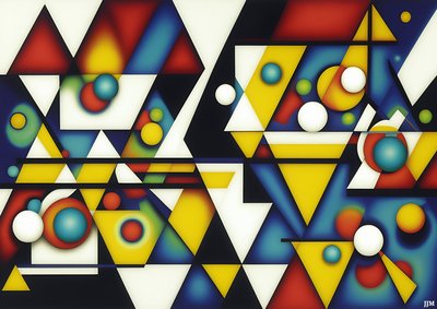 abstrakt: sfärer+trianglar 4 av Josef Johann Michel