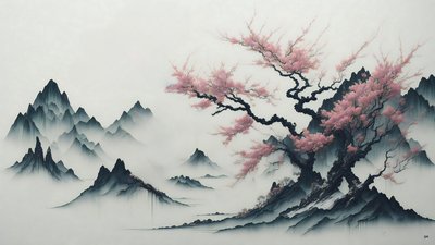 bläckmålning: Cherry Blossom trees blooming_02 av Josef Johann Michel