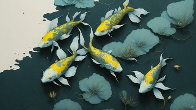 bläckmålning: Koi-Karpfish_gold_02 av Josef Johann Michel