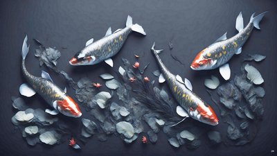 Tuschmålning: Koi-Karpfisk_röd_01 av Josef Johann Michel