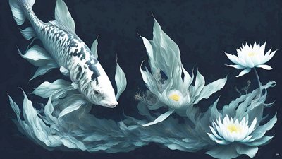 bläckmålning: Koi-Karpfish_white marble_03 av Josef Johann Michel