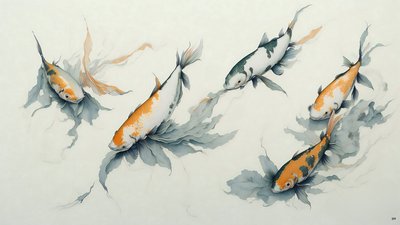 tuschmålning: Koi karp fisk_01 av Josef Johann Michel