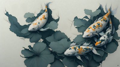 tuschmålning: Koi karpfisk_04 av Josef Johann Michel