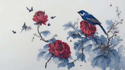 bläckmålning: PION i blått_01 av Josef Johann Michel