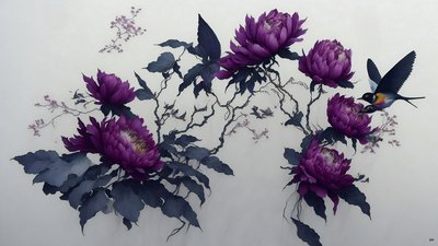 bläckmålning: PION i djuplila_02 av Josef Johann Michel