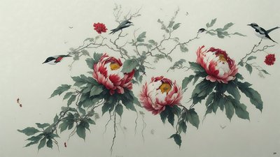 bläckmålning: PION i grönt_02 av Josef Johann Michel