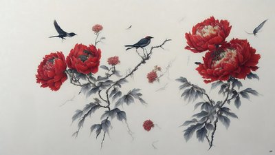 bläckmålning: PION i rött_02 av Josef Johann Michel