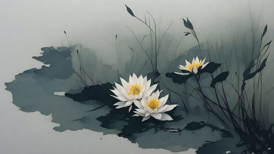 bläckmålning: water-lillies_01 av Josef Johann Michel