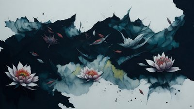 bläckmålning: waterlili-black_02 av Josef Johann Michel