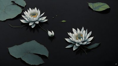 bläckmålning: waterlili-black_03 av Josef Johann Michel