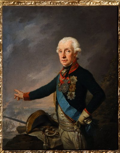 Porträtt av marskalk generalissimo prins Alexander Suvorov (1729-1800). (Porträtt av fältmarskalken Generalissimo Prins A. Suvorov). Målning av Josef Kreuzinger (1757-1829), olja på duk av Josef Kreuzinger