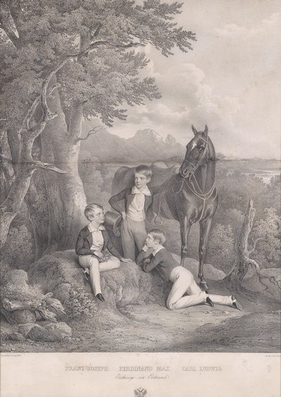 Josef Kriehuber Ärkehertigarna Franz Joseph - Ferdinand Max - Carl Ludwig 1844 av Josef Kriehuber