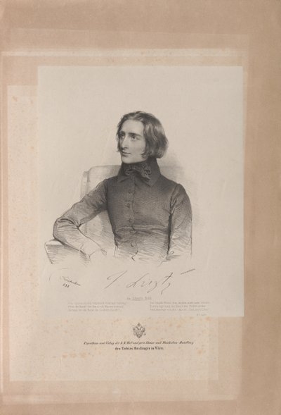 Porträtt av Franz Liszt 1811-1886, 1838. av Josef Kriehuber
