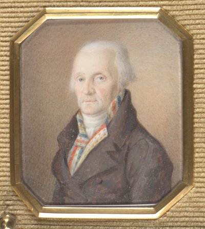 Äldre herre i blå, vit och röd väst av Josef Lanzedelli d. Ä.