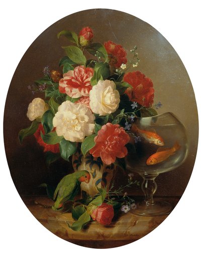 Blomma bit med guldfisk skål av Josef Lauer