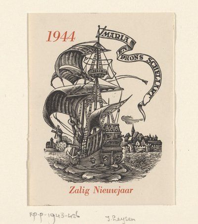 Nyårsönskemål 1944 från Mária och Phons Schellart av Josef Leysen (Jef)