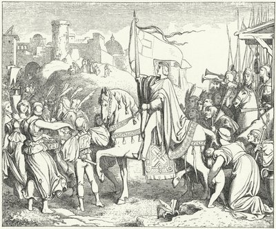 Den helige romerske kejsaren Fredrik II går in i Jerusalem, sjätte korståget av Josef Mathias (after) Trenkwald