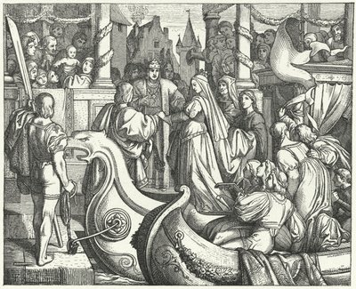 Den helige romerske kejsaren Fredrik II välkomnar sin brud, Isabella av England av Josef Mathias (after) Trenkwald